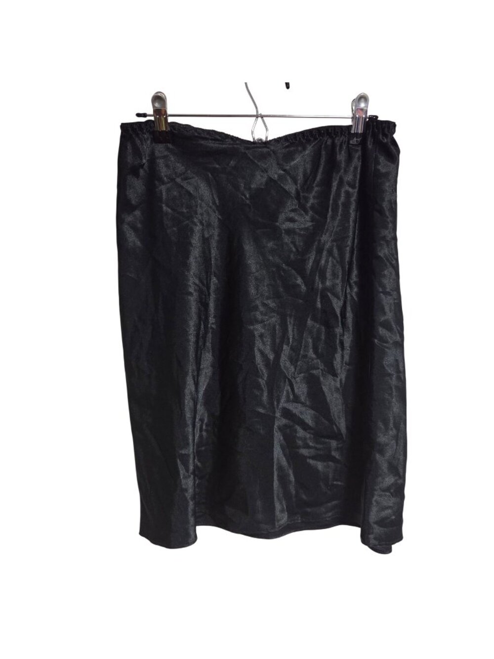 Black Satin Half Slip Size XS Elastic Waistband Knee Length Lightweight